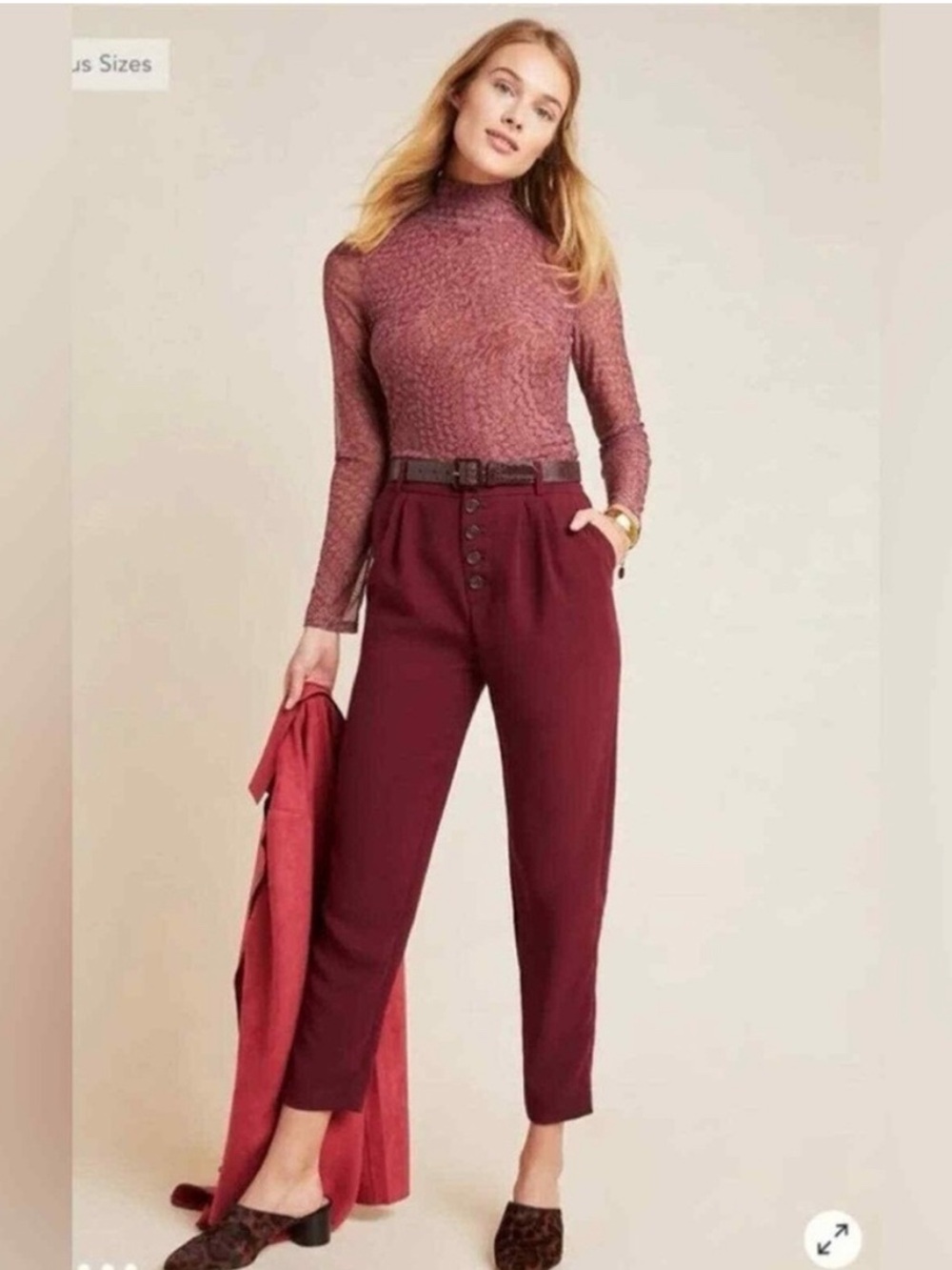 Anthropologie Wine-Burgundy High-Rise Pants